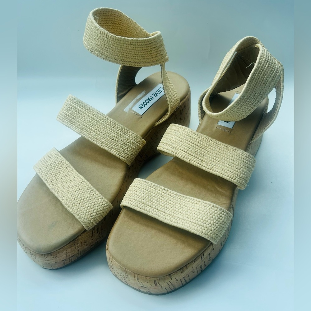 Steve Madden Sashes Raffia Platform Sandals sz 8
